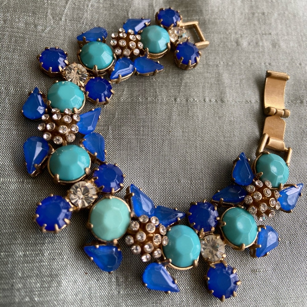 J. Crew Blue and Turquoise Statement Crystal Bracelet